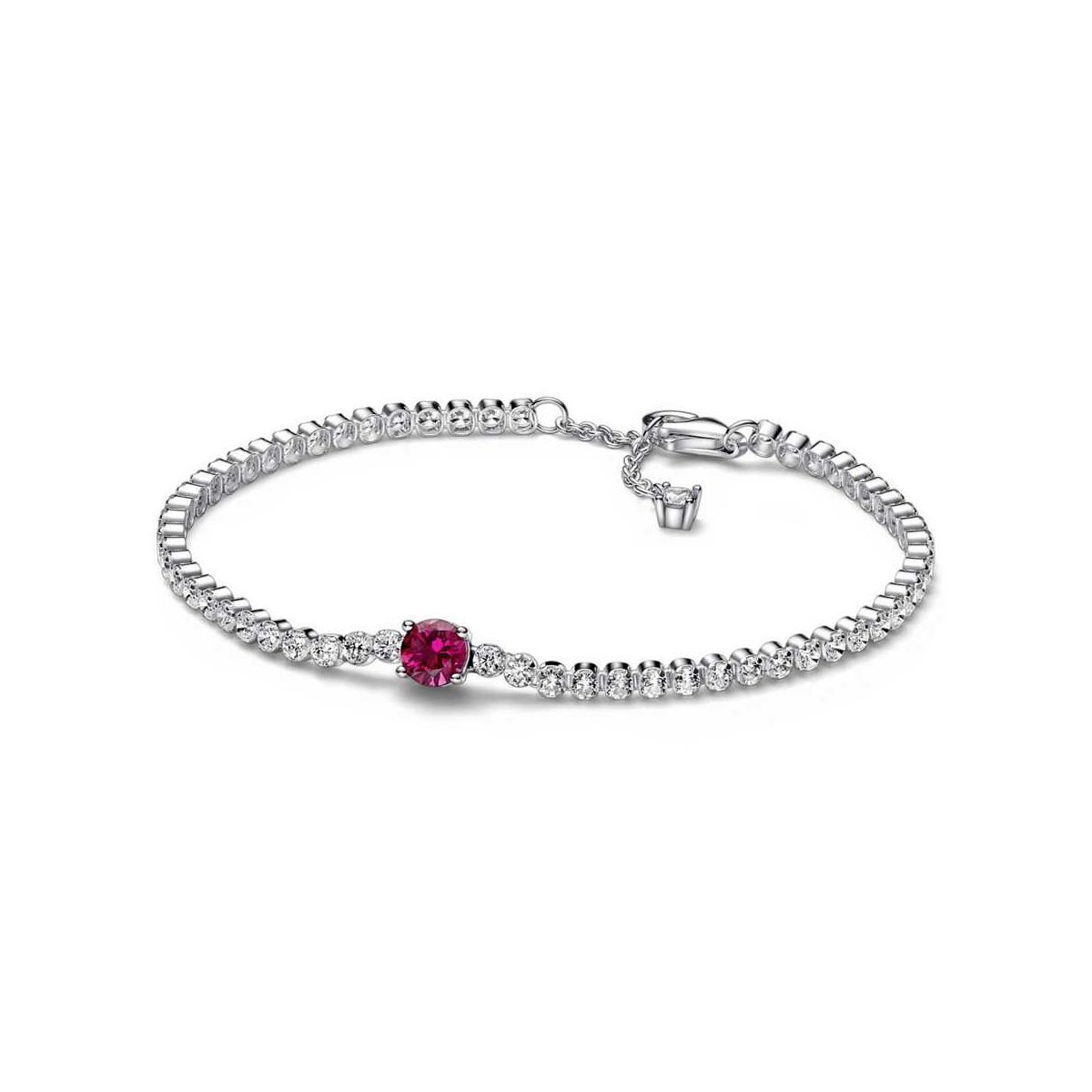 Pulsera Tenis plata Gema Roja Redonda en Pavé   - 592403C01-20