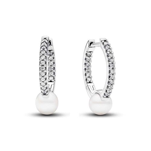 Pendientes aro en plata Perla Cultivada y Pavé - 293171C01